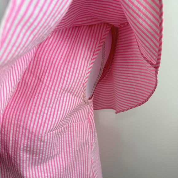 Lilly Pulitzer Seersucker Trixie One Shoulder Ruffle Top XS Pink & White Stripe - Picture 6 of 14